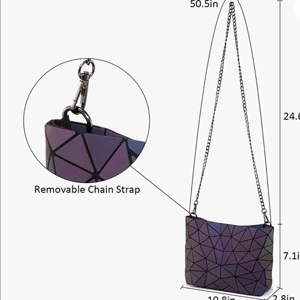 🔥 Geometric Luminous Purses Handbags Holographic Reflective Crossbody Bag - Picture 5 of 5